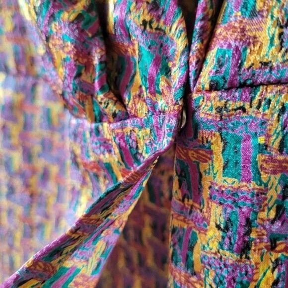 Vintage MARLIS Blouse Size 8 Geometric Pattern Dinner Jacket Blouson Silky Cowl - Picture 6 of 9